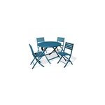 Ensemble table ronde et 4 chaises de jardin marius aluminium bleu canard city garden