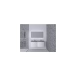 Ensemble vague l. 138 cm meuble sous vasque  suspendre blanc mat + plan double vasque verre noir mat ...