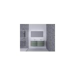 Ensemble vague l. 138 cm meuble sous vasque  suspendre kaki mat + plan double vasque verre blanc