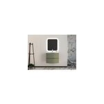 Ensemble vague l. 70 cm meuble sous vasque kaki mat  suspendre + plan vasque verre blanc