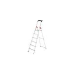 Escabeau aluminium hailo l. 60 6 marches garde - corps, tablette porte - outils, crochet porte - seau, ...