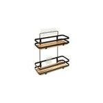 �tag�re de douche fixations adh�sives 2 niveaux en m�tal noir et acacia l. 25, 5 x h. 30 x p. 15, 5 cm, ...