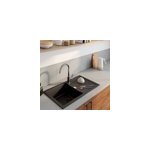 �vier de cuisine en composite de quartz noir 1 bac � encastrer goodhome hawking + �gouttoir