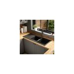 Evier  encastrer en composite quartz noir 2 bacs et gouttoir l. 50 x h. 30, 4 x p. 19, 7 cm goodhome ...