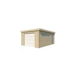 Garage en bois p. 44mm surface totale 23. 3m toiture en bacs acier et porte sectionnelle