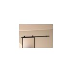 Kit porte coulissante en applique atelier noir ch�ne terra cadre en aluminium et verre d�poli blanc h ...