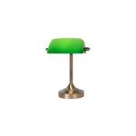 Lampe  poser banker pied en mtal effet bronze, abat - jour en verre vert ip20 e14 h. 30cm lucide