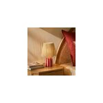 Lampe � poser en c�ramique ray�e blanc, rouge framboise et fibres tress�es h. 30 cm e27 40 w jumell quoki ...