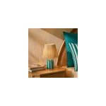 Lampe � poser en c�ramique ray�e bleu, blanc et fibres tress�es h. 30 cm e27 40 w jumell quoki