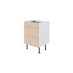 Meuble bas de cuisine avec 3 tiroirs goodhome chia effet chne clair et blanc l. 60 x h. 72 cm
