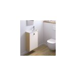 Meuble lave mains suspendu blanc mat + plan vasque l. 46 x h. 69 x p. 23 cm, ouverture  droite, decotec ...