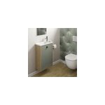 Meuble lave mains suspendu vert fougre mat + plan vasque l. 46 x h. 69 x p. 23 cm, ouverture  droite, ...
