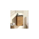 Meuble lave - mains suspendu effet noyer l. 44 cm imandra + plan vasque noir c�ramique nira, goodhome ...
