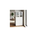Meuble de rangement portes battantes vitr�es et tiroirs blanc goodhome atomia h. 187, 5 x l. 100 x p. ...