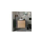 Meuble de salle de bains kentia l. 60 cm effet ch�ne et plan de toilette kentia noir mat