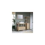 Meuble sous vasque � poser avec plan de toilette l. 84 x h. 80 x p. 52, 5 cm, placage ch�ne et cannage, ...