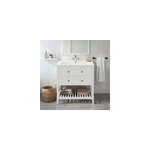 Meuble sous vasque � poser 2 tiroirs 1 niche blanc mat l. 80 cm perma + plan vasque c�ramique blanc nira ...