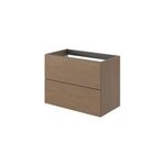Meuble sous vasque l. 80 x h. 60 x p. 45 cm, effet noyer, 2 tiroirs sans poign�es, kentia