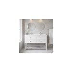 Meuble sous vasque � poser 4 tiroirs 1 niche blanc mat l. 120 cm perma + plan double vasque lana, goodhome ...