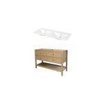 Meuble sous vasque  poser 4 tiroirs 1 niche placage chne l. 120 cm perma + plan double vasque cramique ...