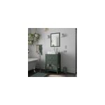 Meuble sous vasque � poser l. 60 cm vert + plan de toilette effet marbre blanc cad�lia, goodhome perma ...