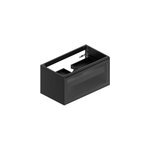 Meuble sous vasque suspendu l. 90 x h. 46, 5 x p. 50, 5 cm, noir mat et verre fum�, �vacuation centrale, ...