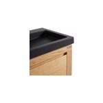 Meuble sous vasque � poser ch�ne massif et plaqu� ch�ne l. 120 cm + plan vasque en quartz composite noir, ...