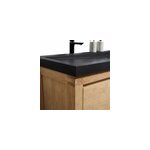 Meuble sous vasque � poser ch�ne massif et plaqu� ch�ne l. 140 cm + plan vasque en quartz composite noir, ...