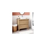 Meuble sous vasque � poser ch�ne massif et plaqu� ch�ne l. 90 cm + plan de toilette en ch�ne, cooke & ...