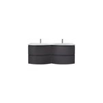Meuble sous - vasque gris anthracite vague 138 cm + plan double vasque en verre