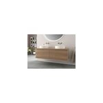 Meuble sous - vasque � suspendre l. 141 cm avec plan de toilette et 2 vasques � poser, effet ch�ne tabac, ...