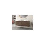 Meuble sous - vasque � suspendre l. 141 cm avec plan de toilette et 2 vasques � poser, effet noyer, idra ...