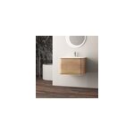 Meuble sous - vasque � suspendre l. 61 cm avec plan vasque r�sine, effet ch�ne tabac, idra