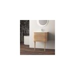 Meuble sous - vasque � suspendre l. 61 cm avec plan vasque r�sine et pieds h. 43 cm, effet ch�ne tabac, ...