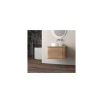 Meuble sous - vasque � suspendre l. 61 cm avec plan de toilette et vasque � poser, effet ch�ne tabac, ...