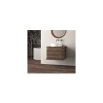 Meuble sous - vasque � suspendre l. 61 cm avec plan de toilette et vasque � poser, effet noyer, idra