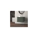Meuble sous - vasque � suspendre l. 61 cm avec plan de toilette et vasque � poser, vert mat, idra