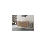Meuble sous - vasque � suspendre l. 95 cm avec plan de toilette et vasque � poser, effet ch�ne tabac, ...