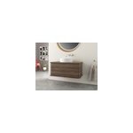Meuble sous - vasque � suspendre l. 95 cm avec plan de toilette et vasque � poser, effet noyer, idra