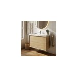 Meuble sous vasque � suspendre goodhome avela placage ch�ne 100 cm + plan vasque mila