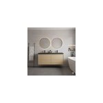 Meuble sous vasque � suspendre goodhome avela placage ch�ne 120 cm + plan vasque en r�sine noir mila