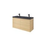 Meuble sous vasque  suspendre goodhome avela placage chne 120 cm + plan vasque en rsine noir mila