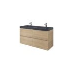 Meuble vasque suspendu effet chêne l. 120 cm imandra + plan double vasque noir résine mila, goodhome Meuble vasque suspendu effet chêne l. 120 cm imandra + plan double vasque noir résine mila, goodhome