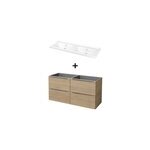 Meuble vasque suspendu effet chne l. 120 cm imandra + plan double vasque blanc cramique lana, goodhome ...