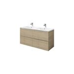 Meuble vasque suspendu effet chne l. 120 cm imandra + plan double vasque blanc cramique nira, goodhome ...