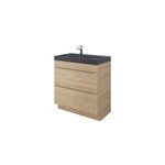 Meuble vasque suspendu effet chêne l. 80 cm imandra + plan double vasque noir résine mila, goodhome Meuble vasque suspendu effet chêne l. 80 cm imandra + plan double vasque noir résine mila, goodhome