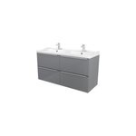 Meuble vasque suspendu gris brillant l. 120 cm imandra + plan double vasque blanc cramique lana, goodhome ...