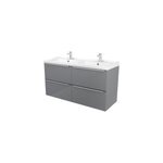 Meuble vasque suspendu gris brillant l. 120 cm imandra + plan double vasque blanc cramique nira, goodhome ...