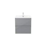 Meuble vasque suspendu gris brillant l. 60 cm imandra + plan vasque blanc c�ramique nira, goodhome