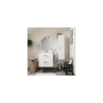 Meuble vasque suspendu blanc l. 60 cm + plan vasque en c�ramique + miroir �clairant, opah